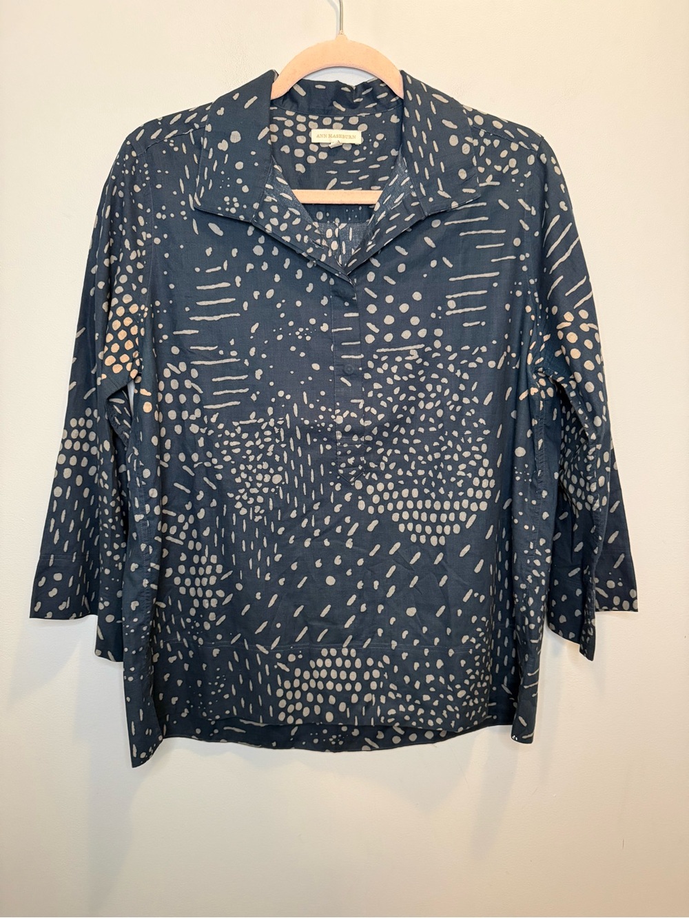 ANN MASHBURN Abstract Dotted 100% Cotton Tomboy Popover Blouse Large